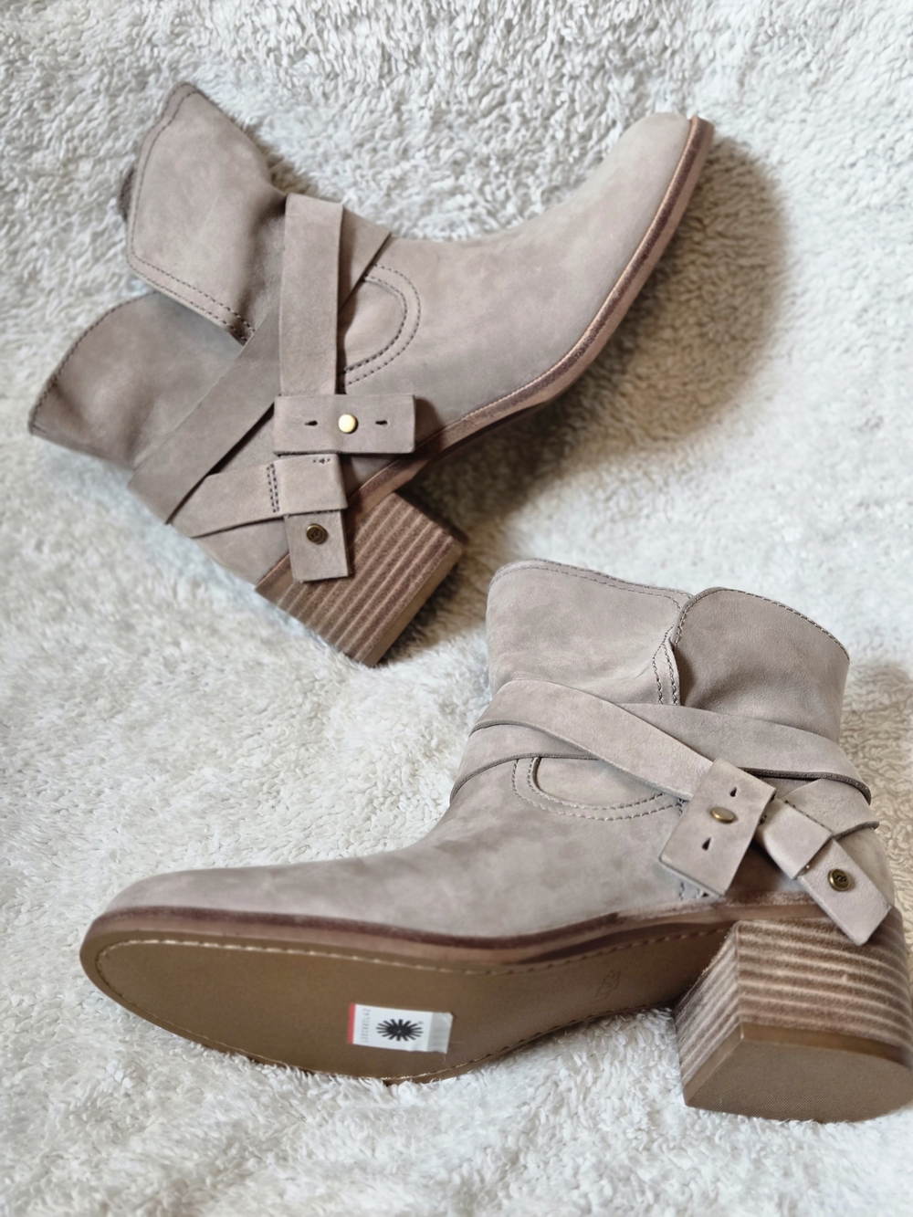 UGG Elora Ankle Boots Taupe Suede Wrap Buckle Size 8 New Without Tags